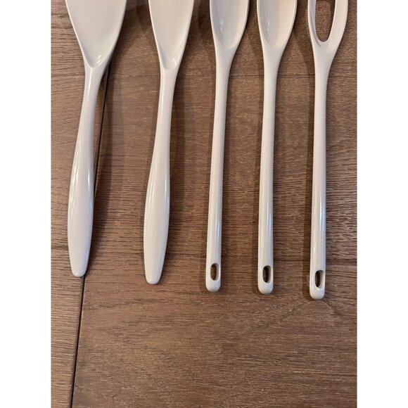 VTG Hutzler Melamine Serving Set Of 5 White Spatula Spoon Fork Denmark Retro - Picture 4 of 11